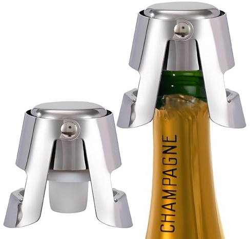 2 Stück Sektflaschenverschluss, Flaschenverschluss, Weinflaschenverschluss, Ideal für Bars, Partys, Haushalte und Champagnerliebhaber (Silber).