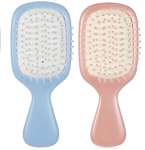 YBEATY 2 Pack Mini Haarbürsten tragbare Reisebürste Reisegröße weiche Borsten Nass Trockenbürste kleine Haarbürste Entwirrbürste Paddelkamm für Damen Herren Kinder alle Haartypen unterwegs