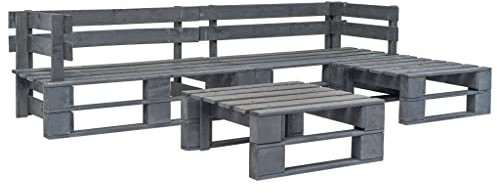 Qnhdfrt Garten Sofa Set aus Palettenholz Grau 220 x 125 x 55 cm 4 teilig Lounge Möbel für Terrasse Garten und Balkon mit Eckbank und Couchtisch