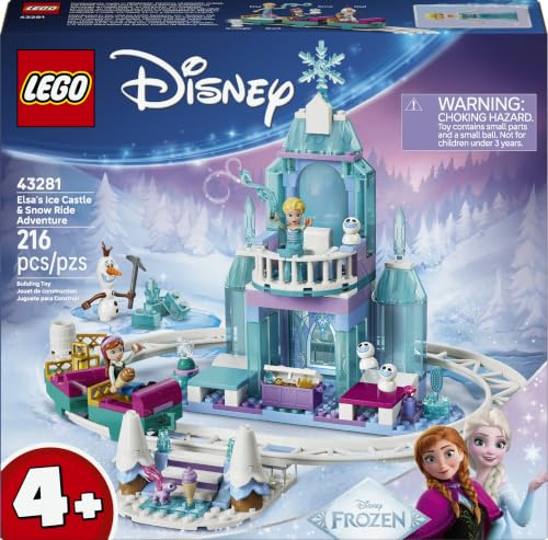 LEGO | Disney Frozen Elsa's Ice Castle & Snow Ride Adventure Toy - incl. Anna & Elsa Mini Dolls, Olaf Figure, Train Track & Snow Carts - Gift for 4+ Year Old Girls - 43281