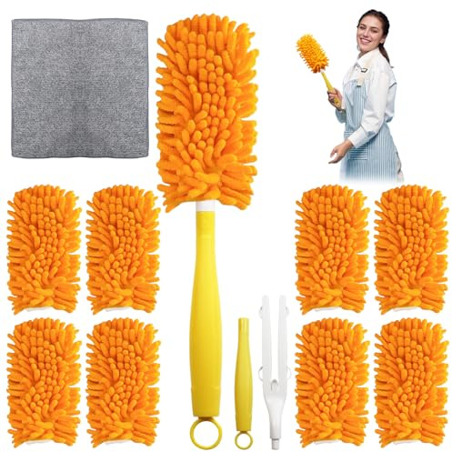 Set 8 Ricariche Lavabili Microfibra, Manico Compatibile con Swiffer Duster
