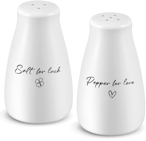 Geiserailie Set Cadeau de Mariage Salière et Poivrière avec Autocollant Sel et Poivre Idées de Mariage pour Mariés Cadeaux de Pendaison de Crémaillère pour Appartement Maison(Luck & Love)