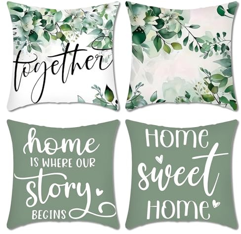 Scinzene 4er Set Kissenbezüge 45x45 – Pflanzen & Blumen Kissenbezug Frühling für Sofa, Wohnzimmer & Schlafzimmer – Dekorative Kissen Frühling für Zuhause