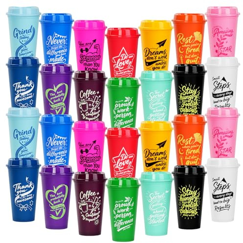 SITAKEGS 28pcs Coffee Cups with Lids 475ml/16oz Reusable Sayings Tumblers