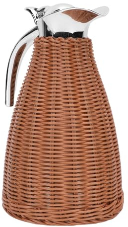 Jelquix Pichet Isotherme en Rotin de 1,5 L, Carafe à café en Acier Inoxydable avec 12 Heures de Chaleur, Isolation Froide 24 Heures, Idéal pour les Restaurants à Domicile (Café)