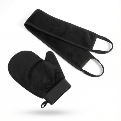 YIPFEN Lot de 2 : Gants d'auto-bronzage, Applicateur pour le dos, Applicateur pour le visage, Gants exfoliants, Gants pour crème solaire (noir)