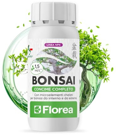 FLOREA Bonsai 250 ml | Concime Liquido NPK per Bonsai da Interno ed Esterno | Elementi Chelati per Tutte le Fasi di Sviluppo, per Tutte le Specie | 100% Made in Italy | Previene le Carenze
