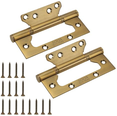 sourcing map 2Pcs Non Mortise Door Hinges, 5 x 2.2 Stainless Steel Hinges with Mounting Screws, Ball Bearing Door Hinges for Interior and Exterior Doors, Wood and Metal Doors, Brass