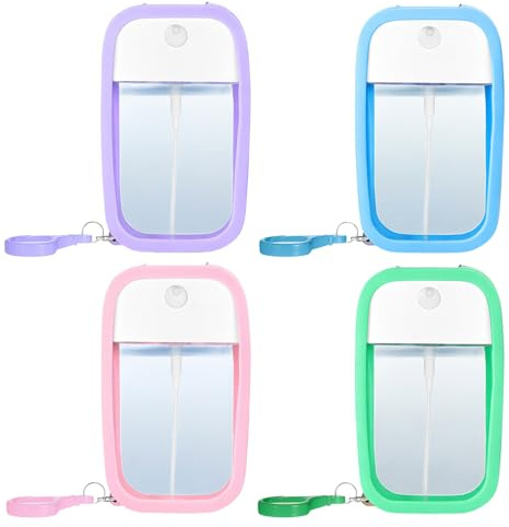 KinetiCore 4PCS Reusable 45ml Card Spray Bottle – Portable Moisturising Sprayer, Card Design Empty Bottles with Hook & Keychain, Refillable Atomiser for Hand Sanitiser, Fragrance, Cosmetic Mist