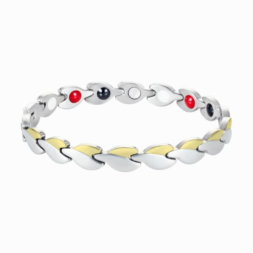 Rosian & Levine Magnetic Stainless Steel Link Bracelet for Men & Women (Silver/24K Gold Plated)