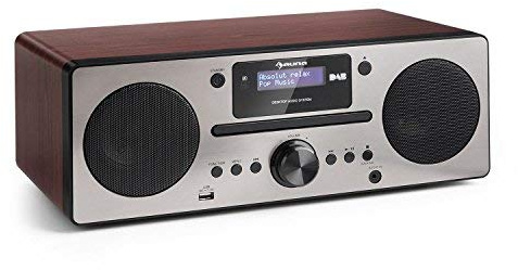 AUNA Poste Radio Numérique Portable, Mini Chaine HiFi, Dab/Dab+/FM, Streaming, Stéréo LED, Écran LCD, MP3, AUX, USD, Alarme Réveil, Lecteur CD Alimentée au Secteur