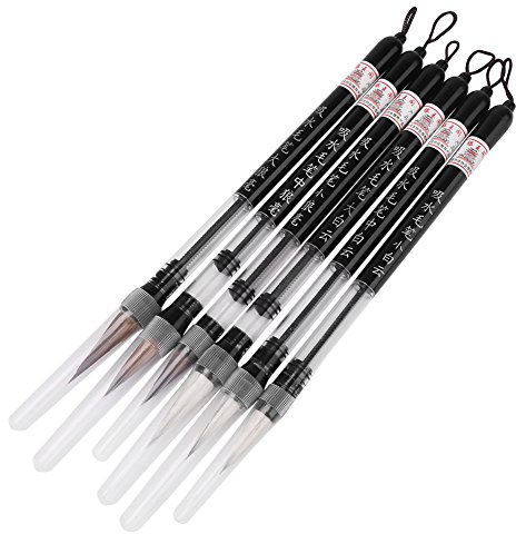 Stylo Pinceau Chinois, 6 Pcs/Set Piston Caligraphie Chinoise Kanji Japonais Sumi Pinceau à Dessin pour Débutant Peinture Dessin Stylo Art Fournitures