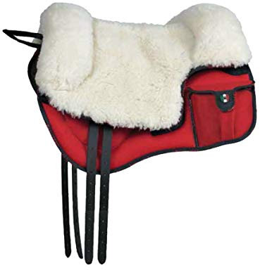 PIONEER Reitsattel aus widerstandsfähigem und atmungsaktivem Air Mesh für Natural Horsemanship, Made in Italy mit Woll-Sattelsitz, Bareback 60x45cm mit Neoprengurt - Rot