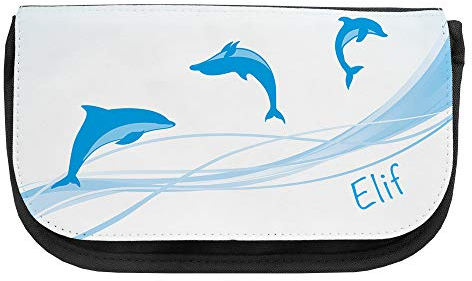 Kosmetiktasche mit Namen Elif und Delfin-Motiv | Schminktasche | Viele Vornamen zur Auswahl