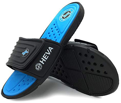 HEVA Men's Slide Sandals Fashion Open Toe Beach Pool Slippers, 9 UK, Black Blue