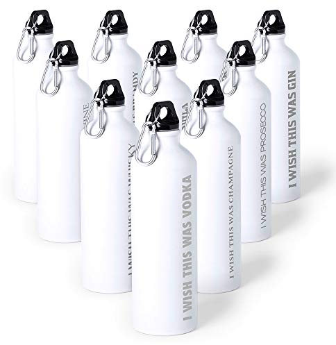 eBuyGB - Borraccia Sportiva Unisex Humourous Senza BPA, in Metallo Bianco, con Scritta I Wish This Was Wine, 800 ml