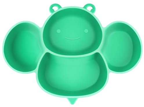 Vicloon Assiette Ventouse pour Bébé, Assiettes Divisées en Silicone pour Tout-petits l'auto-alimentation, Sans BPA, Antidérapantes, pour au Lave-vaisselle et au Micro-ondes, Abeille -Vert