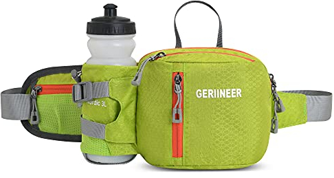 GERIINEER wasserdichte Bauchtasche Gürteltasche mit Flaschenhalter Damen und Herren, Bauchtasche Geeignet für Reise Sport Running und Alle Outdoor Aktivitäten, Hüfttasche Damen Herren Sport (Grün)