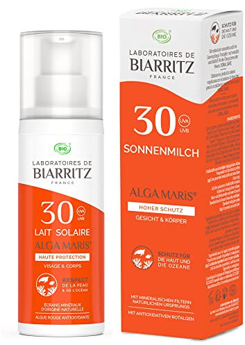 Laboratoires de Biarritz - Sonnenmilch LSF30 ALGA MARIS® mit Bio-Zertifikat - Gesicht und Körper - Leichte und cremige Textur - 100 ml - Made in France