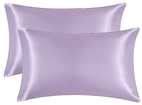 EHEYCIGA Satin Pillow Cases 2 Pack Lavender, Silky Pillowcases for hair and skin with Envelope Closure, Standard Size, 50x75 cm