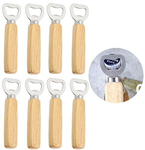 8 Stück Flaschenöffner Bierflaschenöffner Kronkorkenöffner Holzgriff Bier Flaschenöffner Tragbare Durable Naturholz Flaschenöffner Geschenkidee für Männer zum Vatertag, Männertag, Geburtstag, Ostern