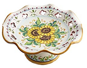 ILAB Centrotavola alzata media in ceramica decorata a mano da ceramisti siciliani di Santo Stefano di Camastra girasole art 4