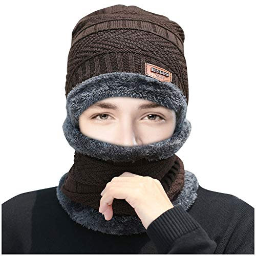 WENZHOU 2-teiliges Set Street Style Hat Winter Thermo Plüsch Mütze Schal Wollmütze Radfahren Winddichte Mütze Zweiteiliger Anzug Unisexe Beanie Mütze mit Teddyfleece Innenfutter