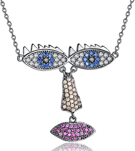 Banemi Frrundschafts Ketten, Halskette Frauen Mehrere Farben Auge Nase Lippe Zirkonia Anhänger Halskette Jahrestag Geburtstagsgeschenke