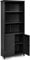CASART Wooden Bookcase, Modern Storage Cabinet Cupboard with 3 Tier Open Shelves & 2 Doors, Freestanding Display Rack Bookshelf for Living Room Bedroom Office (Black)