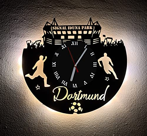 Designbysh Fußball Fan LED Wanduhr Dortmund Fanartikel Wanduhr Geschenk Fußballfan