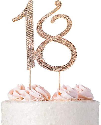 18 Zahl Kuchen Topper Strass, 18 Number Strass Cake Topper, 18 Jahrestag Kuchendekoration, 18. Geburtstagstorte Dekoration, 18 Zahl Kuchendeckel, Kuchendekoration für Erwachsene für Jubiläum (Gold)