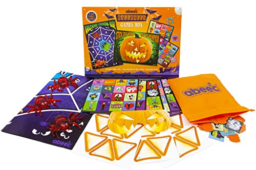 abeec Halloween Games For Kids Parties | 3-in-1 Party Games For Children, Includes Halloween Bingo, Throwing Games & Pin The Nose On The Pumpkin