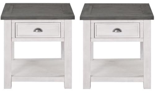 Home Square Monterey Solid Wood End Table in White and Gray - Set of 2