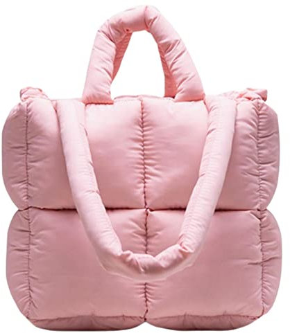 MadGrandeur Puffer Tote Bag Donna Lucido Trapuntato Puffy Tote Bag Down Imbottito Borsa a Spalla Carina Borsa Estetica, Z-rosa, Large