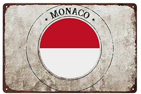Vintage Monaco Schild, Rustikales Beliebtes Land Souvenir Blechschild Patriotische Dekor, Monaco Flagge Monaco Siegel Metallschild für Mann Höhle Café Bar Pub Wanddekoration 20 x 30 cm