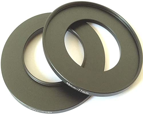 2 x Metall-Step-Up-Ringe, 49 - 77 mm, D-SLR-Videokamera-Objektiv, Verbindungsgröße: 49 mm auf 77 mm, Filteröffnung, Adapter, Kreisschrauben, Foto-Ansicht, Foto-Teile-Zubehör