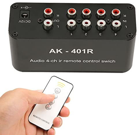 Conmutador de Interruptor AV de 4 Vías, Caja Selectora de Audio Estéreo L R de Video Compuesto de 4 Entradas y 4 Salidas, Selector de Interruptor Estéreo con Control