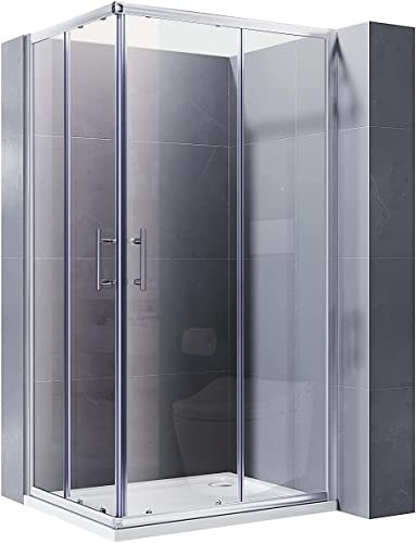 ELEGANT Square Corner Entry Shower Enclosure + Stone Shower Tray Sliding Shower Door for Bathroom Enclosure Cubicle 1000 x 700mm