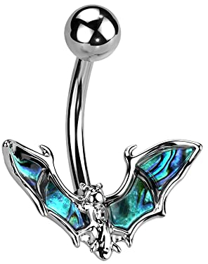 Treuheld® Piercing Banane mit Fledermaus und Perlmutt | 2 Farben [01.] - Silber