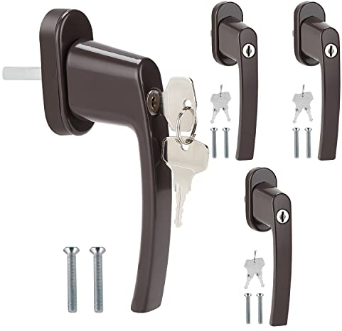 Sonnewelt 4 Stück Abschließbare Fenstergriffe,Fenstergriff Aluminium,Kindersicherung Fenstersicherung,Fensterschloss mit Schloss in Stiftlänge 35mm,Fenstergriffe Braun,Für Fenster