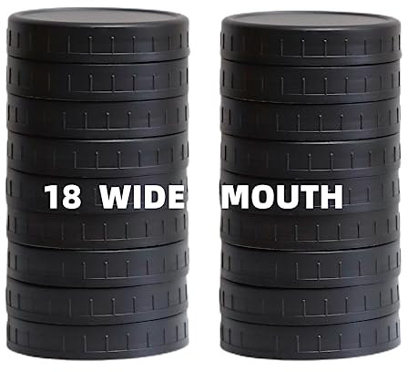Jumterlee 18 Pack Black Wide Mouth Mason Jar Lids with Silicone Rings, Plastic Mason Jar Lids,Plastic Canning Lids, Fit Ball,Kerr and More (black)