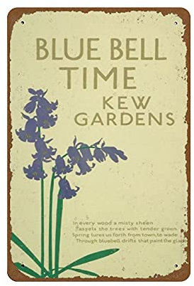 Deko-Poster London Underground Kew Gardens Blue Bells 1922 Frank Newbould Vintage Reise Wandkunst Dekor Vintage Metall Dekor für Pub, Bad, Küche, 20 x 30 cm