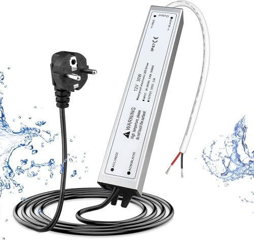 Trasformatore LED 12 V 30 W IP67, trasformatore impermeabile per esterni, con spina, alimentatore a LED, driver da 230 V a DC 12 Volt, adattatore LED Driver esterno per luci LED