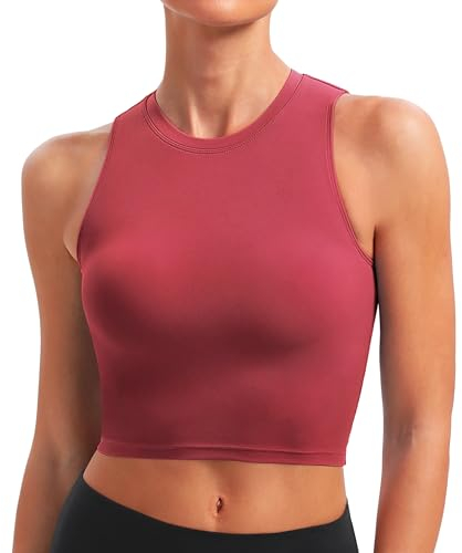 BAYDI Nudi Sport BH Damen ohne Buegel Bustier Abnehmbare Gepolsterte Crop-Tops Hochgeschlossenes Tanktop Yoga Fitness Soft Bra Wein