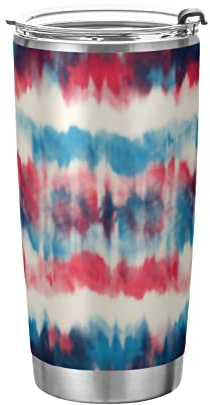 FJAUOQ Tumbler with Straw and Lid Batik Tie Dye Red Blue White Insulated Coffee Cup Beverage Travel Mug Double Wall Stainless Steel 20oz BPA-Free for Sport, Back to School