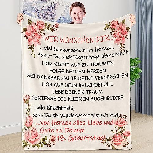 Tospass Kuscheldecke 18. Geburtstag Mädchen Geschenke zum 18 Personalisierte Decke Flanell Geburtstagsgeschenk für Mädchen Briefdecke Positiv Ermutigen Nachricht Tv-Decken 150x200 cm