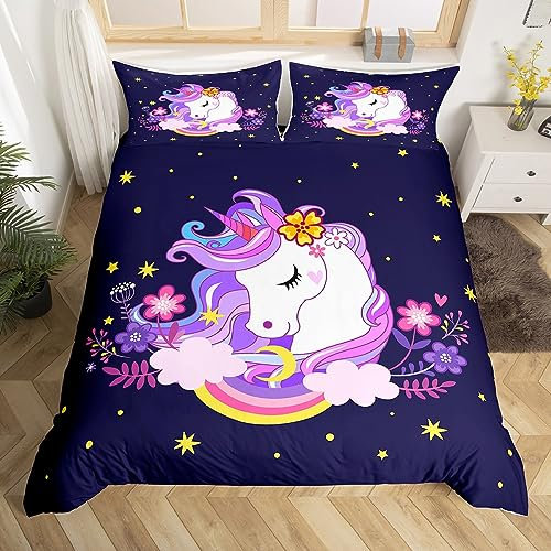 Licorne Housse de Couette Enfant Unicorn 220x240 Fille Violet Licorne Literie fleur Cheval Literie set Rose jaune arc - en - ciel Licorne housse de couette Licorne Parure de Lit avec à glissière