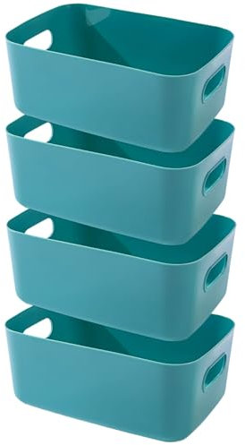 EURXLQ 4 Pcs Cajas Almacenaje Plastico con Asa,Cajas Organizadoras de Plastico Adecuados para Usar en el Armario,la Cocina o el Baño (Verde, 20 x 15 x 7 cm)