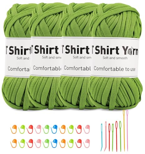 Doxiru 4er-Pack 100 g T-Shirt-Garn-Set, Garn zum Stricken, Stoff, Strickgarn, Baumwollgarn, weiches großes Garn, Häkelgarn-Set zum Stricken, Häkelgarn, Webzubehör (Olivgrün)