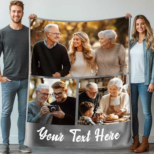 Stepdiy Decke mit 3 Fotos und Text 150x200cm, Decke Personalisiert für Mama Papa Oma, Fotodecke mit Eigenem Fotos für Personalisierte Geschenke